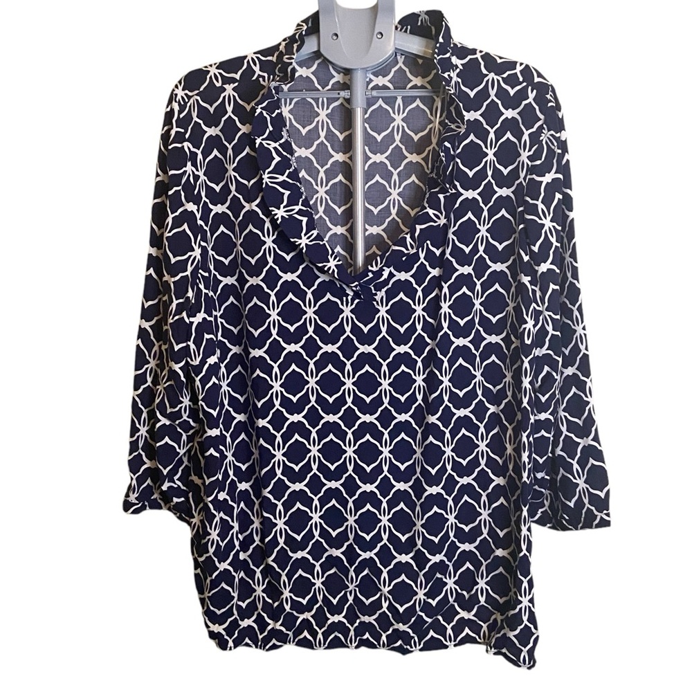 Crown and Ivy Blue and White Blouse